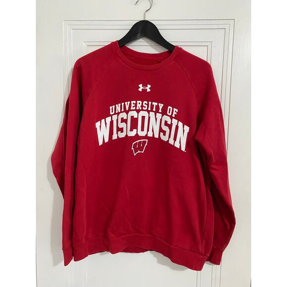 University of Wisconsin Badgers Red Under Armour Crewneck Size M - Picture 1 of 4